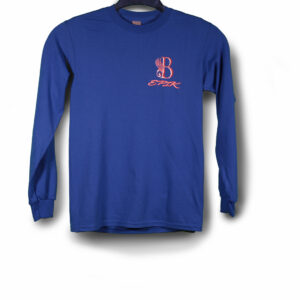 B EPIK LONG SLEEVE T-SHIRT FRONT LOGO ONLY BLUE, RED/WHITE (50/50 COTTON/POLYESTER BLEND)