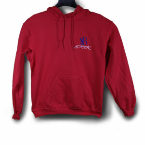 B EPIK HOODIE RED, WHITE/BLUE FRONT LOGO ONLY (50/50 COTTON/POLYESTER BLEND)