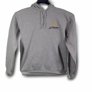 B EPIK HOODIE GREY, GOLD/BLACK FRONT LOGO ONLY (50/50 COTTON/POLYESTER BLEND)