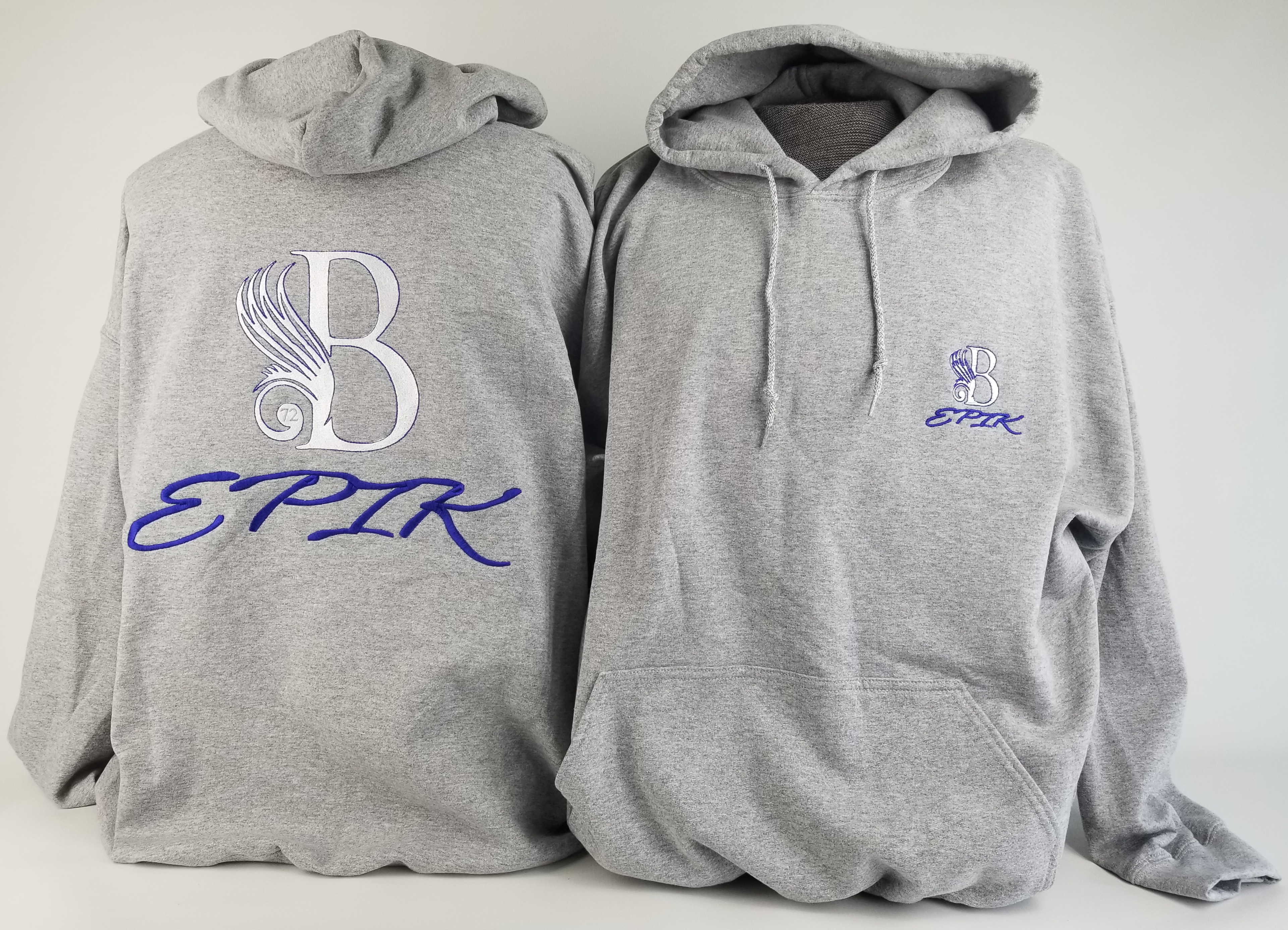 B Epik Hoodie  Grey, White, Blue (50/50 Cotton/Polyester blend)